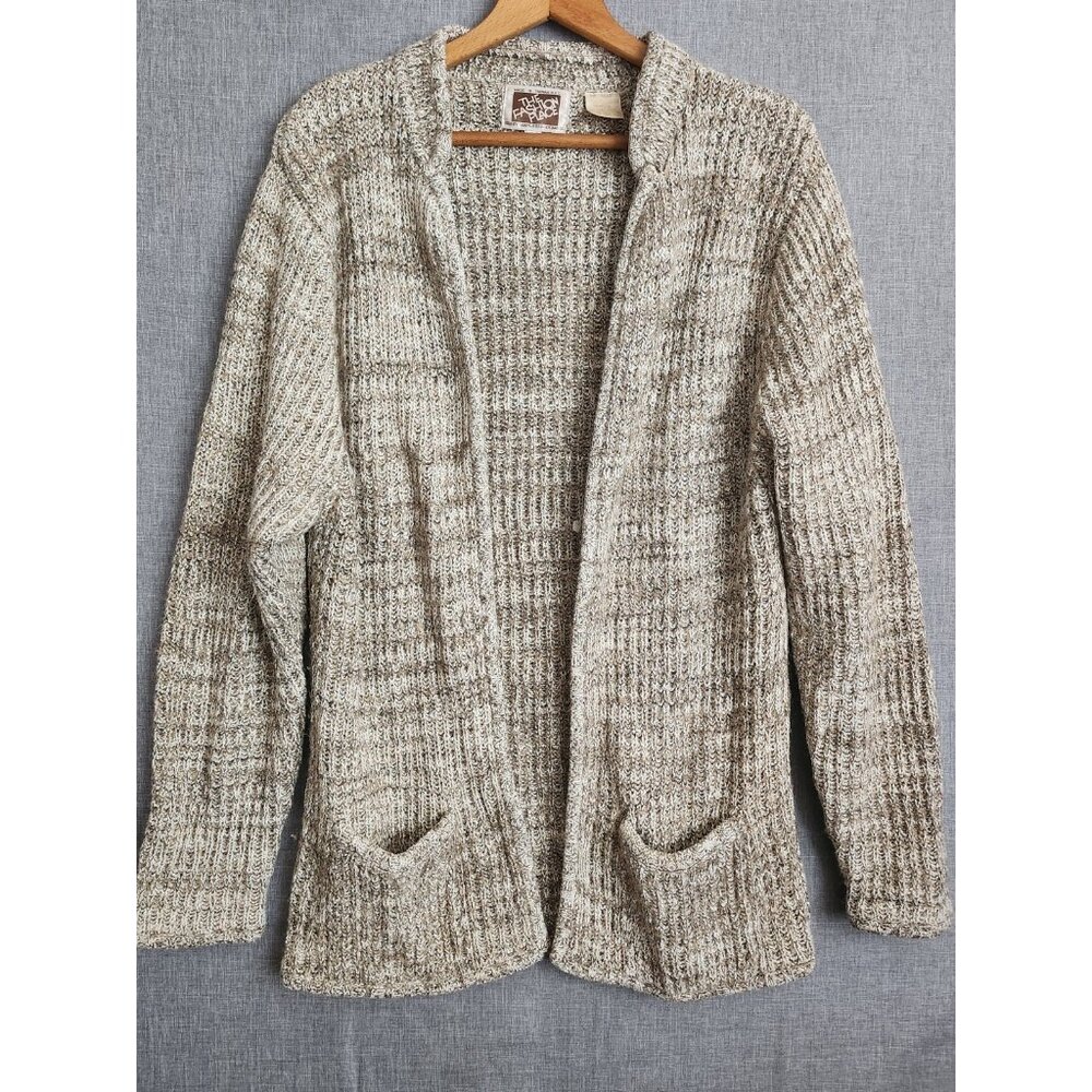 Vintage Open Cardigan Sweater Brown & Cream Varigated Medium